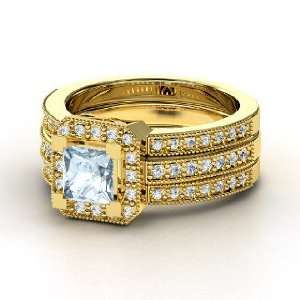  Va Voom Ring, Princess Aquamarine 14K Yellow Gold Ring 