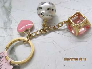 JUICY COUTURE PEARL HEART STONE KEY RING KEY FOB BAG  