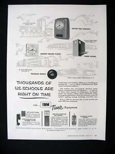 IBM Electronic School Time Clock System 1954 print Ad  