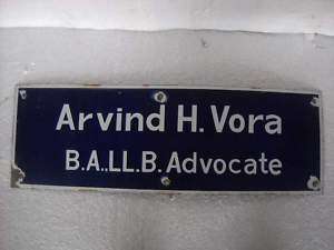 Vintage Advocate Lawyer Name Plate Enamel Sign  
