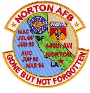 USAF BASE PATCH, NORTON AFB CALIFORNIA, GONE BUT NOT FORGOTTEN Y 