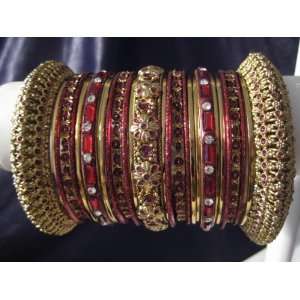 Indian Bridal Collection Panache Indian Maroon Bangles Set in Gold 