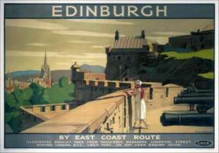 Edinburgh Castle Vintage Railway Travel Poster Print  