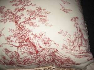 NEW COUNTRY FRENCH RED TOILE ACCENT THROW PILLOW COVER 20 X 20 FRINGE 