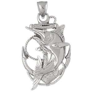  Clevereves 14K White Gold Pendant Anchor with Marlin 8.2 