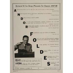 1947 Andor Foldes Hungarian Pianist LaBerge Booking Ad   Original 