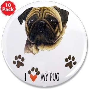    3.5 Button (10 Pack) Pug I Love My Pug Dog 
