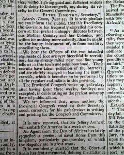 CAUSES & NECESSITY OF TAKING UP ARMS 1775 Old Newspaper  