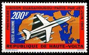 UPPER VOLTA Mi #136 Airplane Airlines Paris (1963) MNH  