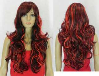 new brown bright RED long curly mix wig/wig +wig cap  