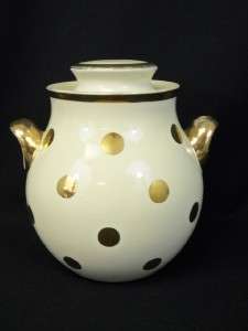 Vintage Hall Superior Pottery GOLD POLKA DOT Cookie Biscuit Jar  