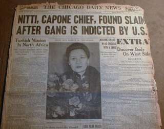   Chicago newspaper hdl FRANK NITTI DEAD Al Capone Gangster THE ENFORCER