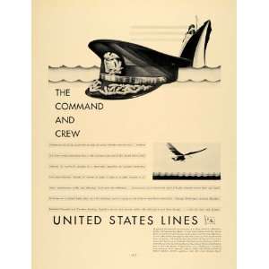  1930 Ad United States Lines Cruise Ship Captain Shark 
