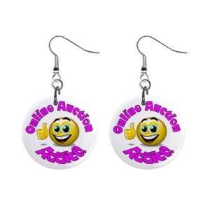 Online Auction Addict Novelty Dangle Button Earrings Jewelry 1 inch 