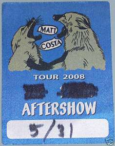 Matt Costa BACKSTAGE PASS sticker VIP badge 2008 RARE  
