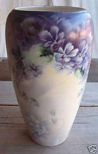 Violets Signed Davis HP Floral Willets Belleek Vase Old  