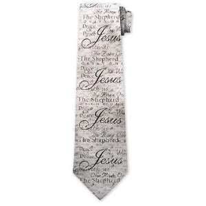  Names of Jesus Inspirational Silk Tie   Silver 