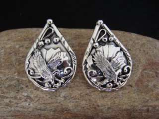 Navajo Sterling Silver Tear Drop Eagle Post Earrings  
