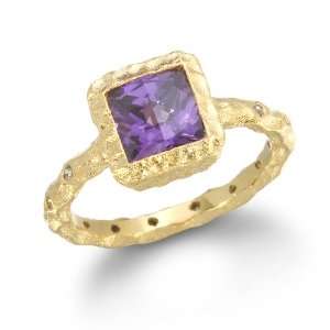  TEXTURED AMETHYST CZ RING IN GOLD PLATE CHELINE Jewelry