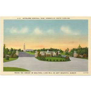   Vintage Postcard Woodlawn Memorial Park Greenville South Carolina