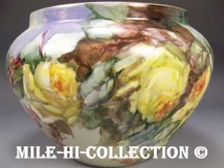 LIMOGES FRANCE HAND PAINTED ROSES JARDINIERE  