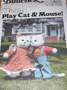 BUTTERICK #5666 VERY CUTE COUNTRY CAT & MOUSE STUFFED ANIMAL CRAFT 