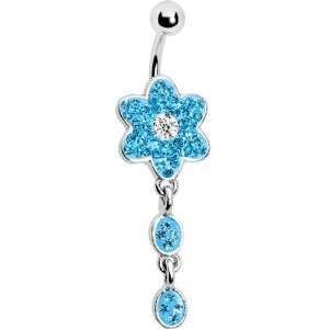  Aqua Cz Flower Drop Belly Ring Jewelry