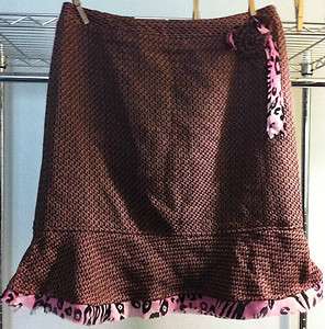 NWT Sz 12 Versailles Brown/Pink Woven Skirt Ret $40  