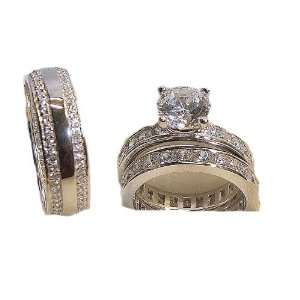  His & Hers Engagement Eternity Wedding Ring Set White Gold 