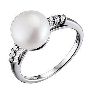 Sterling Silver 10mm Fresh Water Pearl CZ Accent Engagement Wedding 
