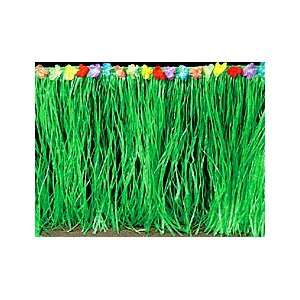  GREEN LUAU GRASS TABLE SKIRT WITH FLOWERS Kitchen 