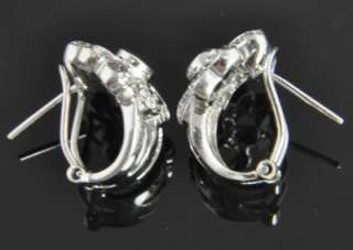  14K White Gold .33 CT Diamond Flower Omega Huggie Hoop Earrings  