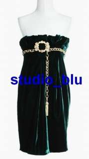 DOLCE & GABBANA Emerald Velvet Chain Empire Dress 2 4  