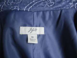 Womens J JILL Lavender Crushed Velvet Floral Stitched Jacket Blazer M 