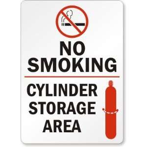 No Smoking Cylinder Storage Area (with graphic) Plastic Sign, 14 x 10 