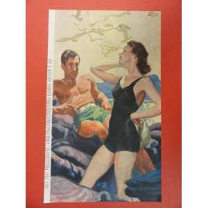 Carl Mueller, Color Illustration, 30s Print Art (man,woman/sea shore 