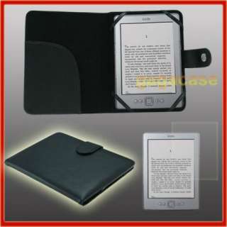 Black  Kindle 4 Kindle Touch Genuine Leather Cover Case + Screen 