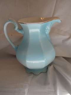   Palestine Pottery CO. 1890s Vashti Blue Semi Porcelain Pitcher  