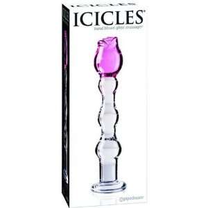  Icicles no. 12 hand blown glass massager   clear w/rose 