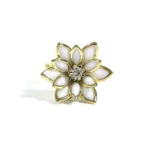 Lotus Flower Ring Adjustable Gold White Floral Petals Crystal Fashion 
