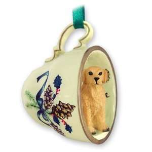    Golden Retriever Green Holiday Tea Cup Dog Ornament