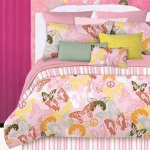  Girl Pink Orange Green Yellow Butterfly Twin Comforter Set (5pc Bed 