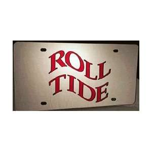   Tide Silver Mirror License Plate W/Red Wavy ROLL TIDE Sports