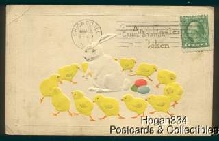   Bunny Eggs 12 Baby Chicks Gibson Lines Greeting Postcard 1910  