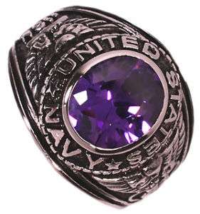US Navy Cr. Amethyst Purple 925 Sterling Silver Ring  
