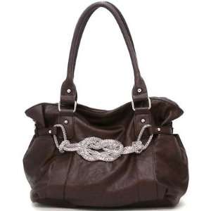 Love Knot Accented Soft Leatherette Western Shoulder Handbag in Brown