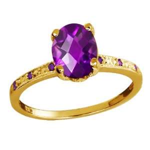  Checkerboard Purple Amethyst Yellow Gold Plated Argentium Silver Ring