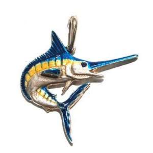  Sterling Silver Enamel Blue Marlin Pendant Jewelry