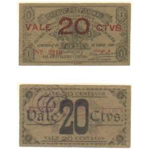  Peru 1921 20 Centavos overprint on 1 Sol, Pick S602 