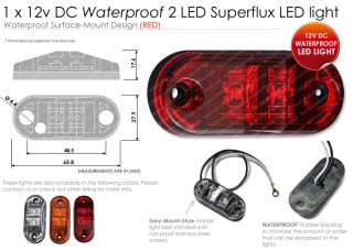 12V 2 SUPERFLUX LED MARKER/CLEARANCE/TRAILER RED LIGHT  